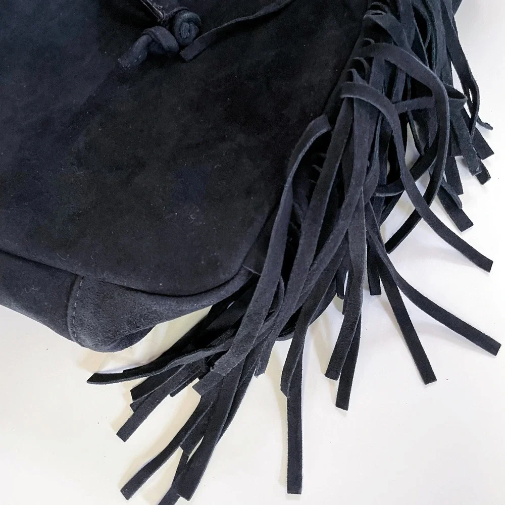D2 Suede Fringe Backpack Boho Western Black Leather Coastal Cowgirl Festival‎